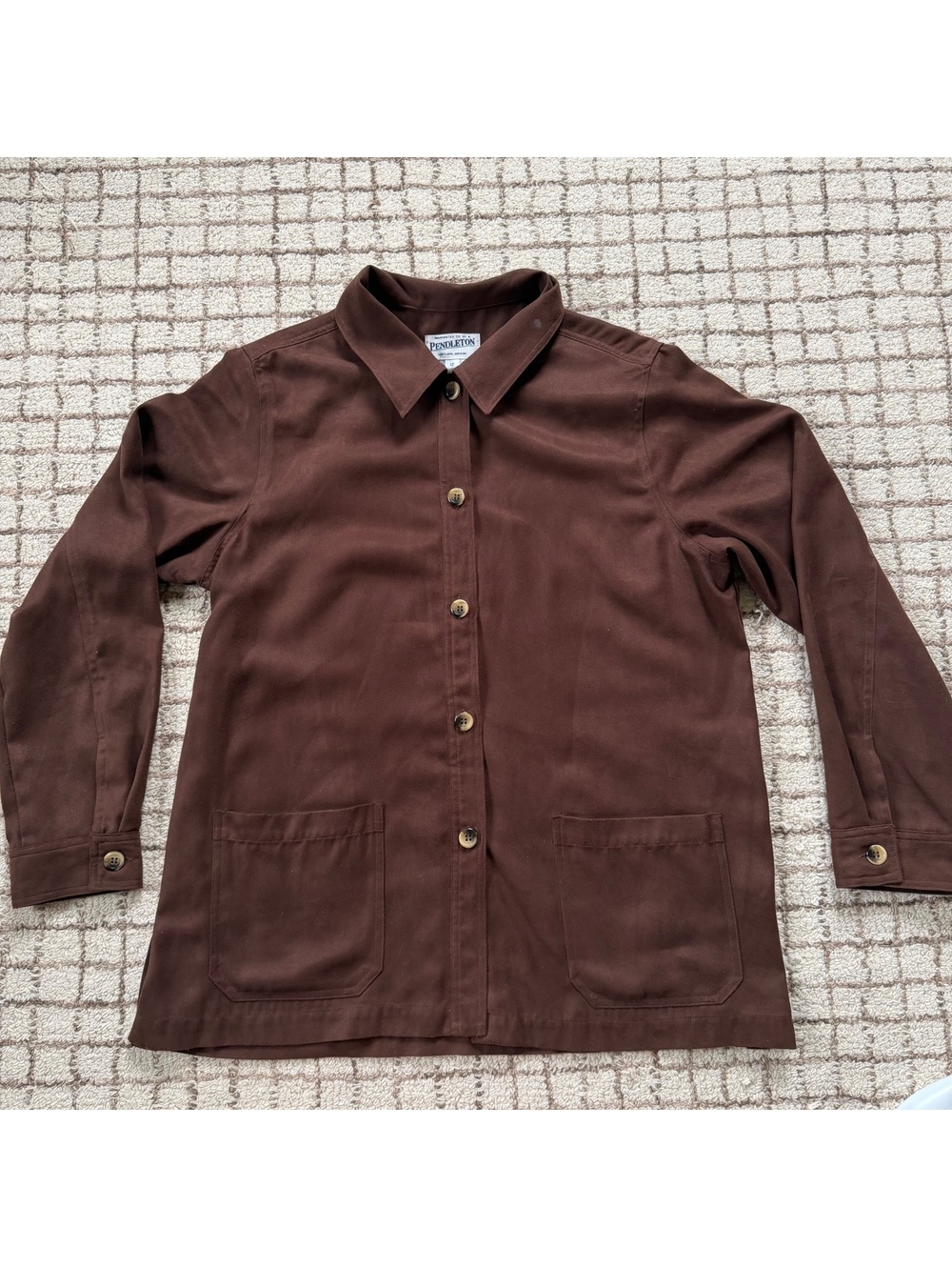 Pendleton womens brown faux suede barn chore shirt jacket outdoors cottage cabin